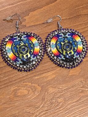 Handmade Multicolor Beaded Turtle Drop Earrings